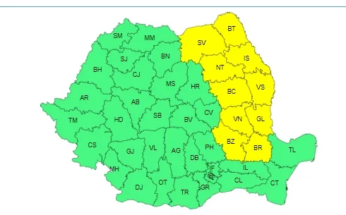 Cod galben de vânt puternic în județele Galați și Brăila