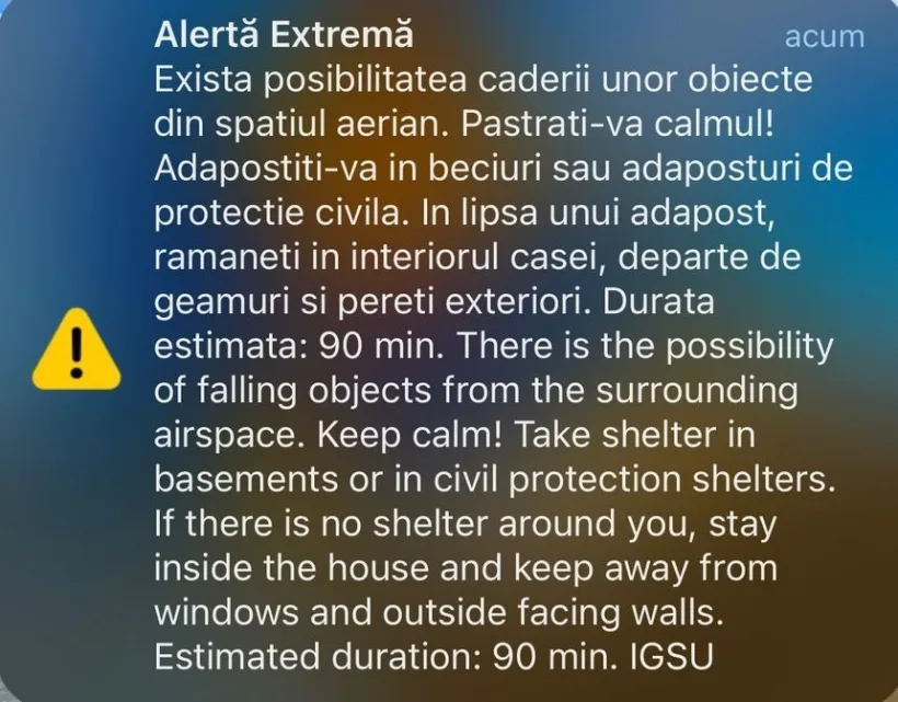 Mesaje Ro-Alert în Tulcea. Oamenii au fost avertizați că ar putea cădea obiecte din spațiul aerian