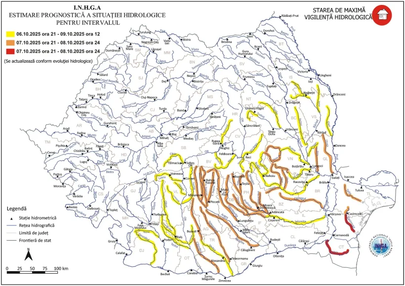 Cursuri de apă din județul Galați, sub Cod galben și Cod portocaliu. Cod roșu în Constanța