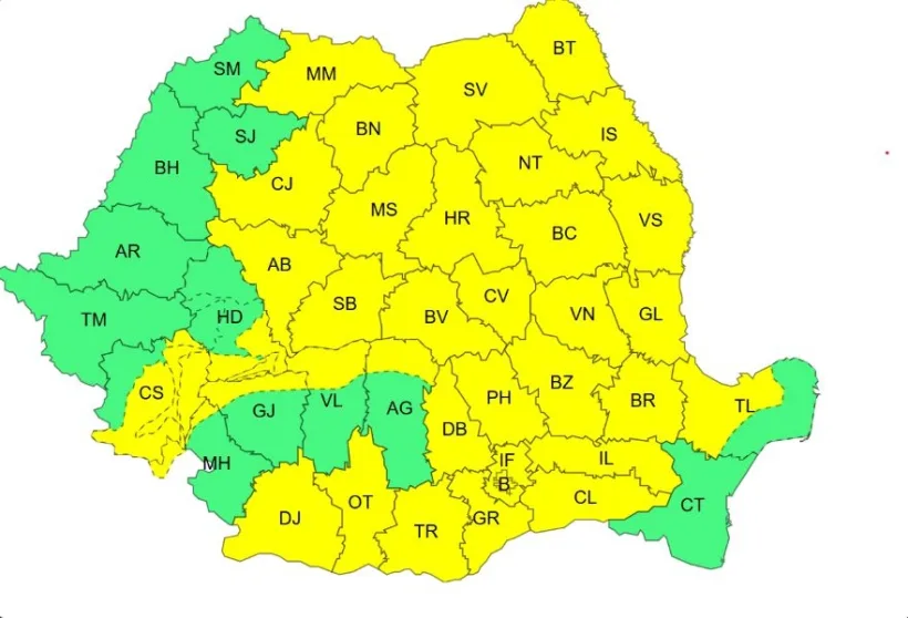 Sâmbătă, Cod galben de ploi și vânt la Galați