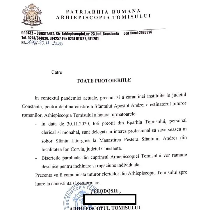 Arhiepiscopul Teodosie le-a ordonat tuturor preoților și călugărilor din eparhie sa meargă pe 30 noiembrie la peștera Sfântul Andrei în