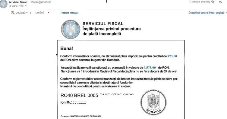 Atenție! O nouă serie de mesaje false trimise în numele ANAF